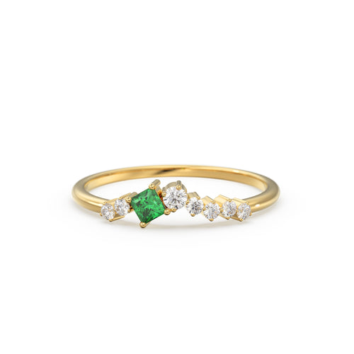 Natural Emerald Ring / 14k Gold Princess Cut Emerald Ring for Women / Emerald and diamond cluster rings / Emerald engagement ring