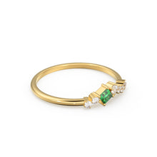 Load image into Gallery viewer, Natural Emerald Ring / 14k Gold Princess Cut Emerald Ring for Women / Emerald and diamond cluster rings / Emerald engagement ring
