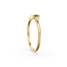 Load image into Gallery viewer, Natural Emerald Ring / 14k Gold Princess Cut Emerald Ring for Women / Emerald and diamond cluster rings / Emerald engagement ring