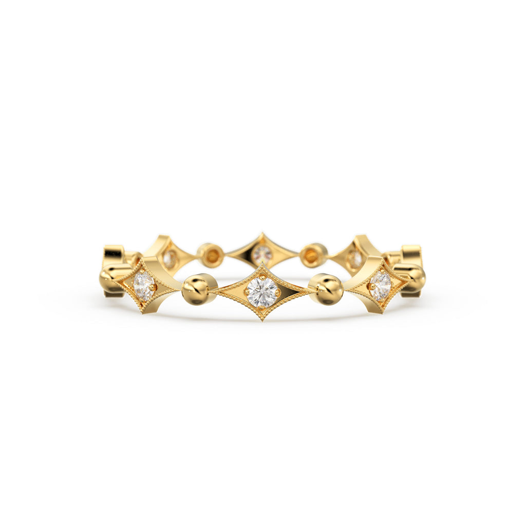 Antique Inspired Diamond Eternity band in 14k Gold / Full Eternity Diamond Wedding Band in Rose Gold / Anniversary Gift / Birthday Gift