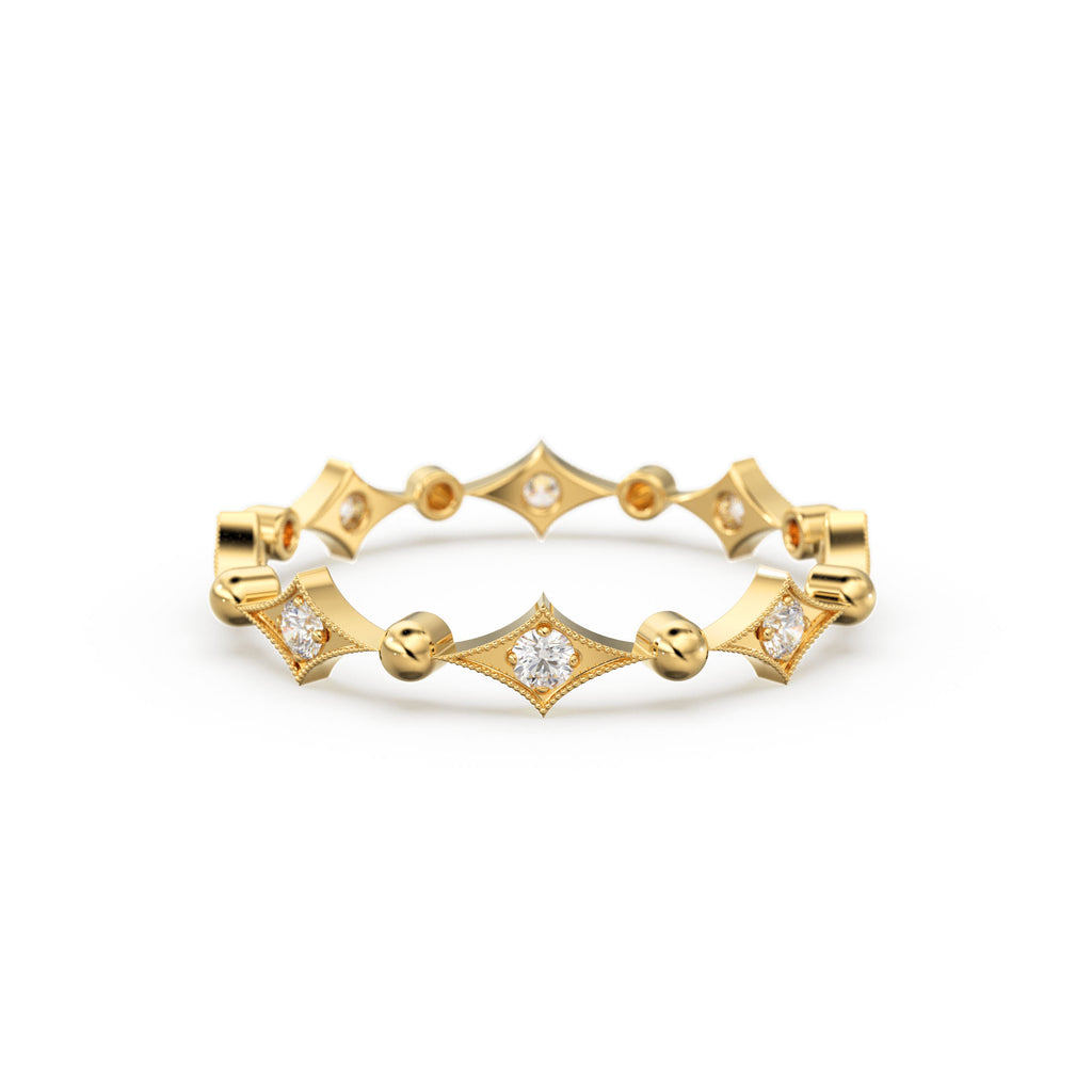 Antique Inspired Diamond Eternity band in 14k Gold / Full Eternity Diamond Wedding Band in Rose Gold / Anniversary Gift / Birthday Gift