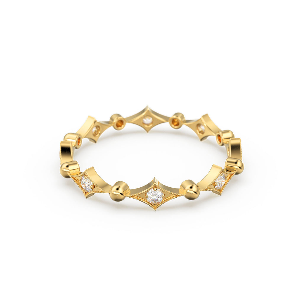 Antique Inspired Diamond Eternity band in 14k Gold / Full Eternity Diamond Wedding Band in Rose Gold / Anniversary Gift / Birthday Gift