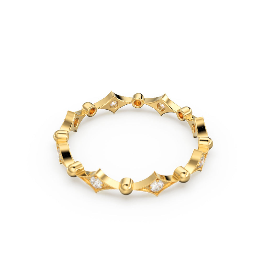 Antique Inspired Diamond Eternity band in 14k Gold / Full Eternity Diamond Wedding Band in Rose Gold / Anniversary Gift / Birthday Gift