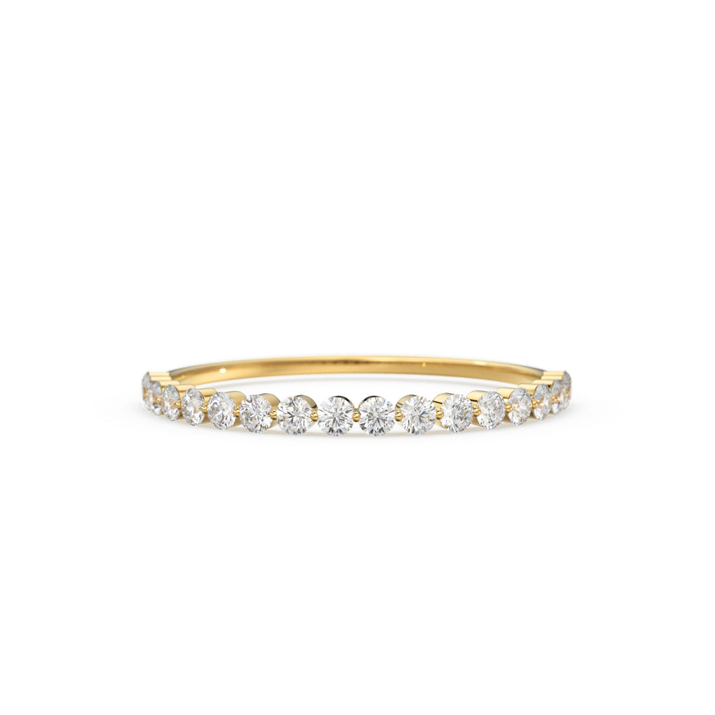 Diamond Wedding Band / 14kt Solid Gold Round Diamond Shared-Prong Ring / Rose Gold Single Shared Prong Half Diamond Eternity Wedding Band