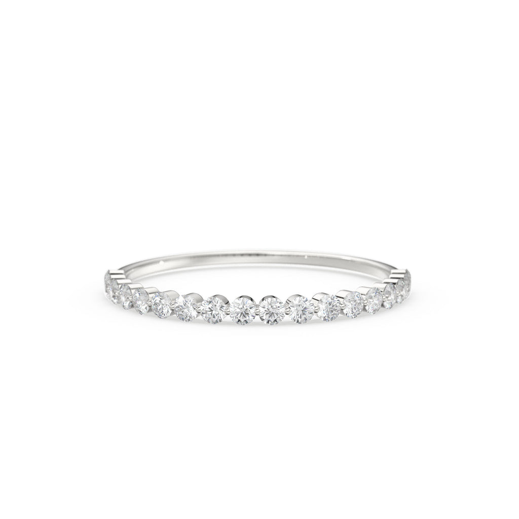 Diamond Wedding Band / 14kt Solid Gold Round Diamond Shared-Prong Ring / Rose Gold Single Shared Prong Half Diamond Eternity Wedding Band
