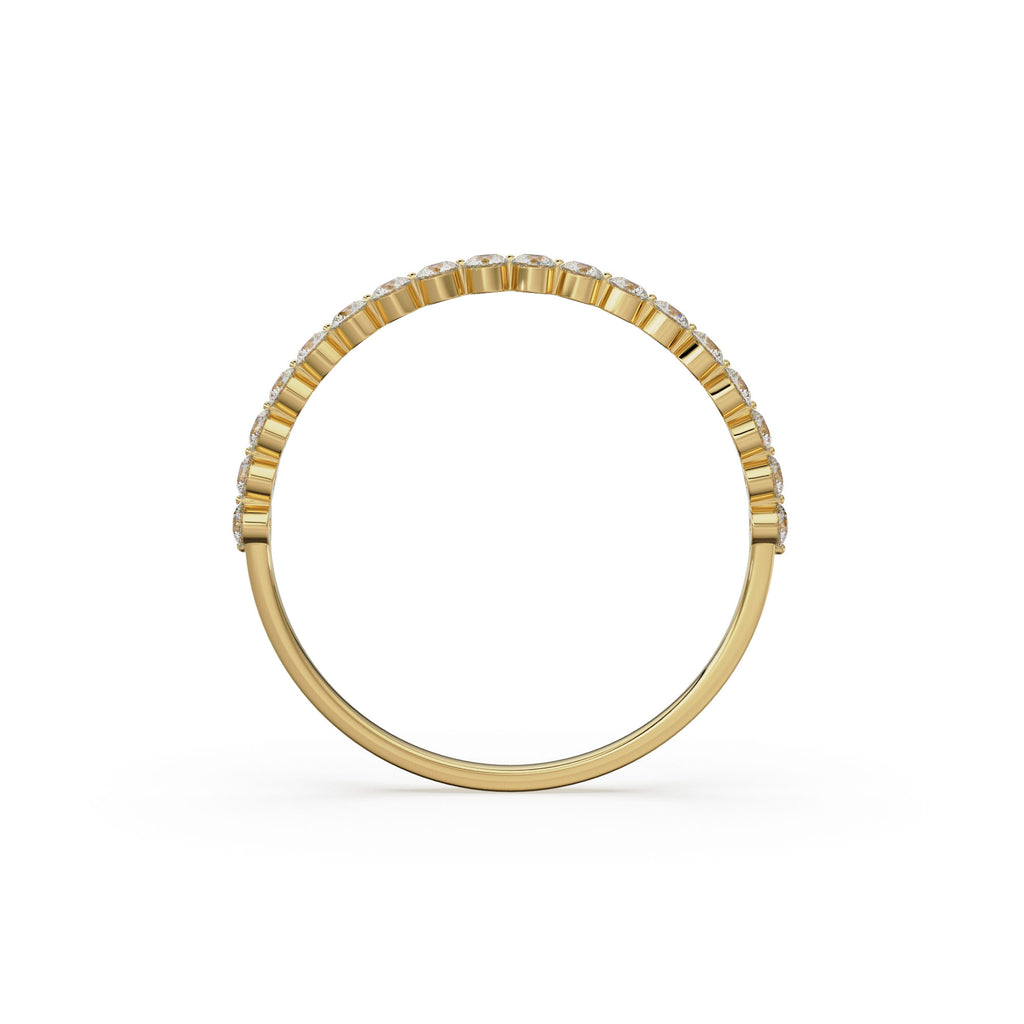 Diamond Wedding Band / 14kt Solid Gold Round Diamond Shared-Prong Ring / Rose Gold Single Shared Prong Half Diamond Eternity Wedding Band
