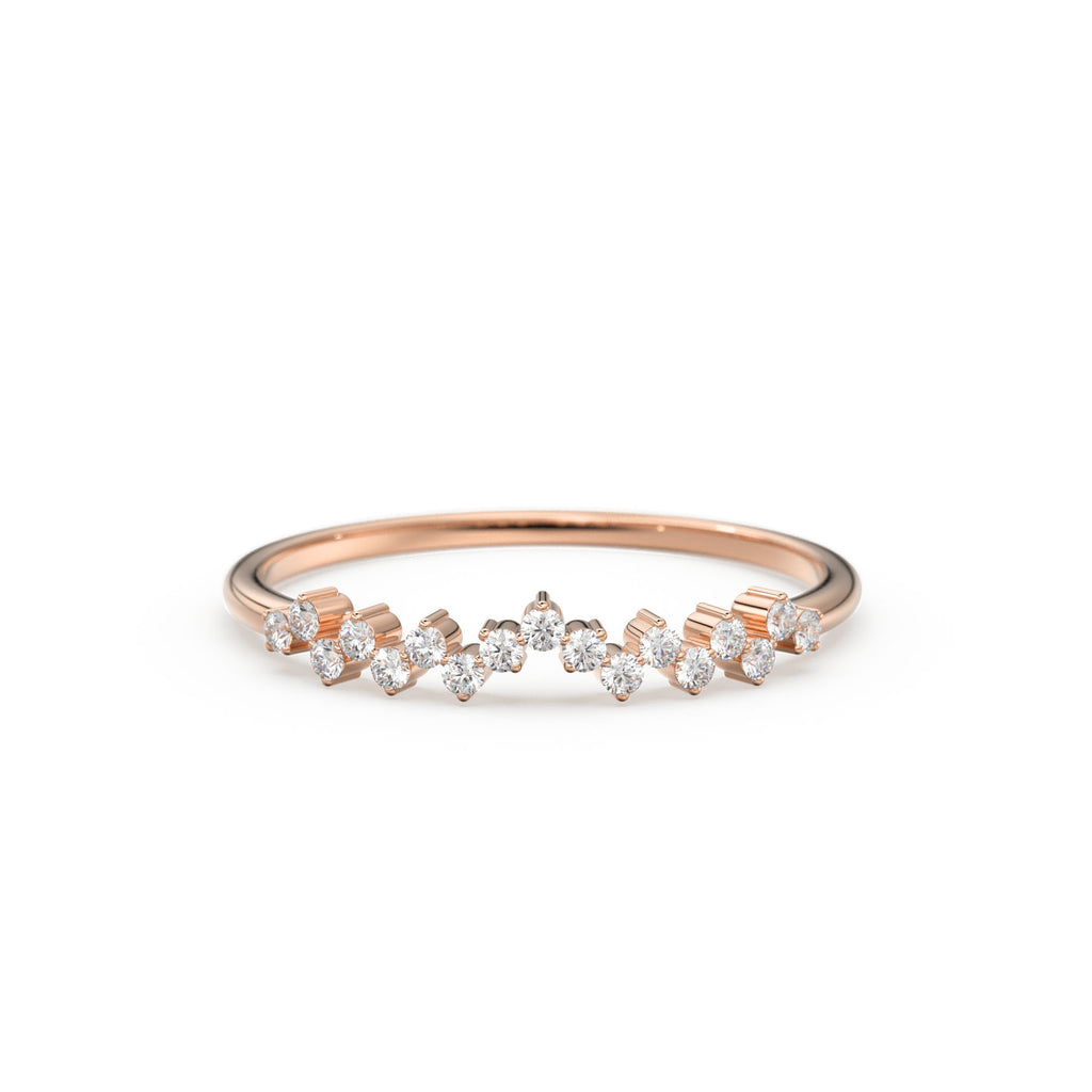 Rose Gold Diamond Wedding Band / Rose Gold Wedding Band / Rose Gold Stacking Diamond Ring / Dainty Rose Gold Diamond Ring / Crown Ring