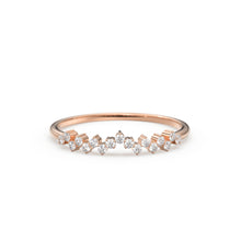 Load image into Gallery viewer, Rose Gold Diamond Wedding Band / Rose Gold Wedding Band / Rose Gold Stacking Diamond Ring / Dainty Rose Gold Diamond Ring / Crown Ring