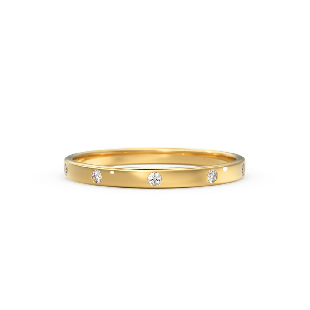 Diamond Wedding Band / 14kt Yellow Gold Band / Promise Ring / Solid Gold Ring / Diamond Wedding Rings Women / Stacking Gold Bands