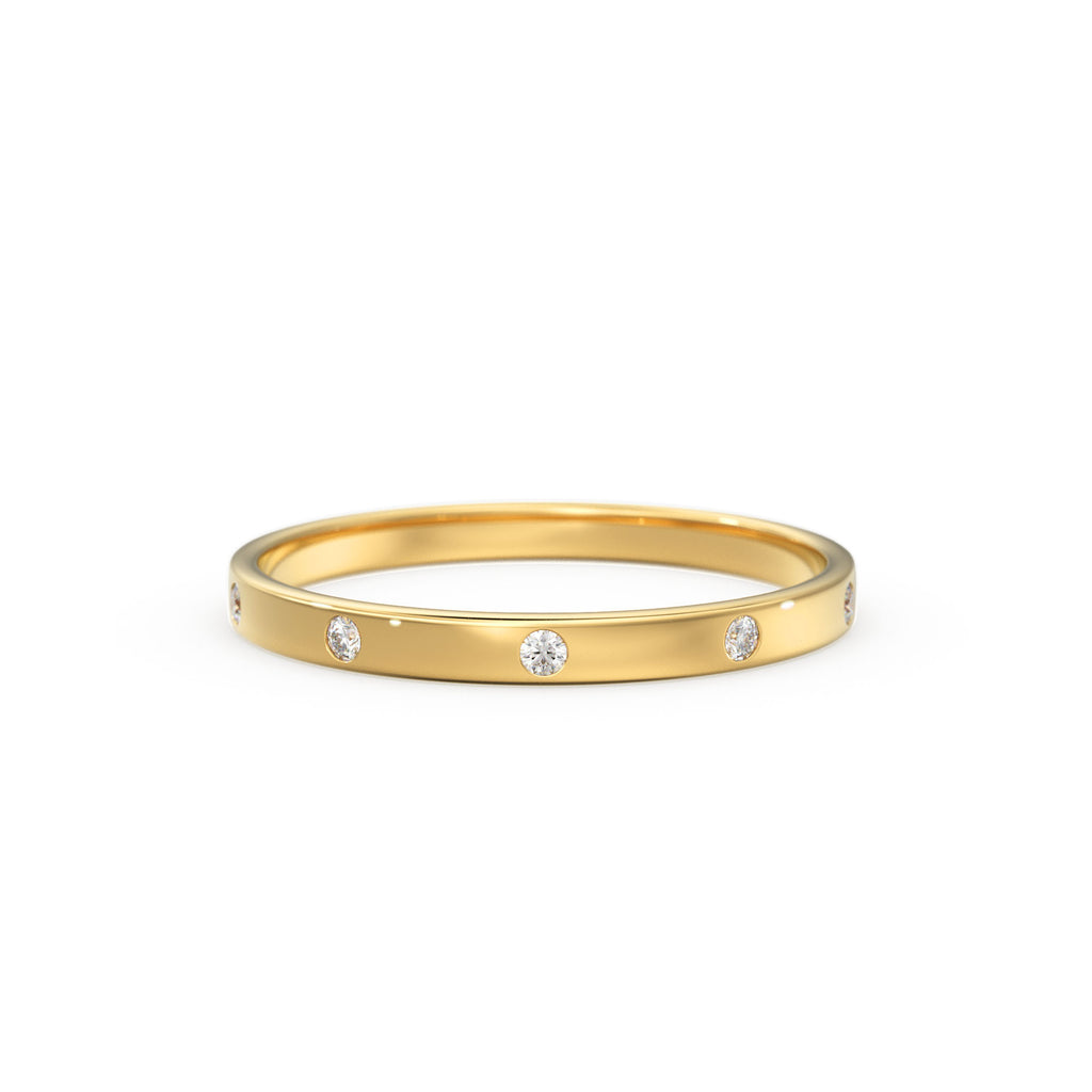 Diamond Wedding Band / 14kt Yellow Gold Band / Promise Ring / Solid Gold Ring / Diamond Wedding Rings Women / Stacking Gold Bands