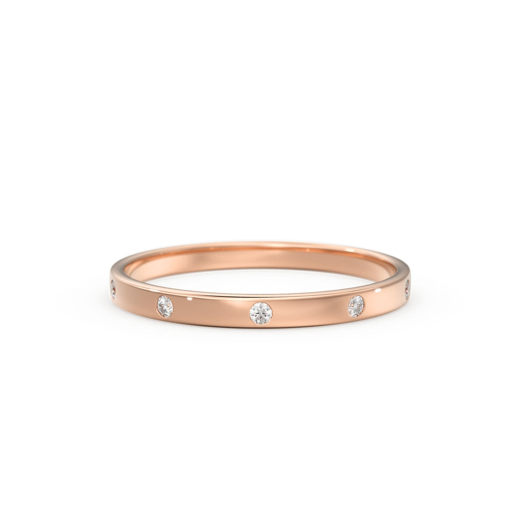 Diamond Wedding Band / 14kt Yellow Gold Band / Promise Ring / Solid Gold Ring / Diamond Wedding Rings Women / Stacking Gold Bands