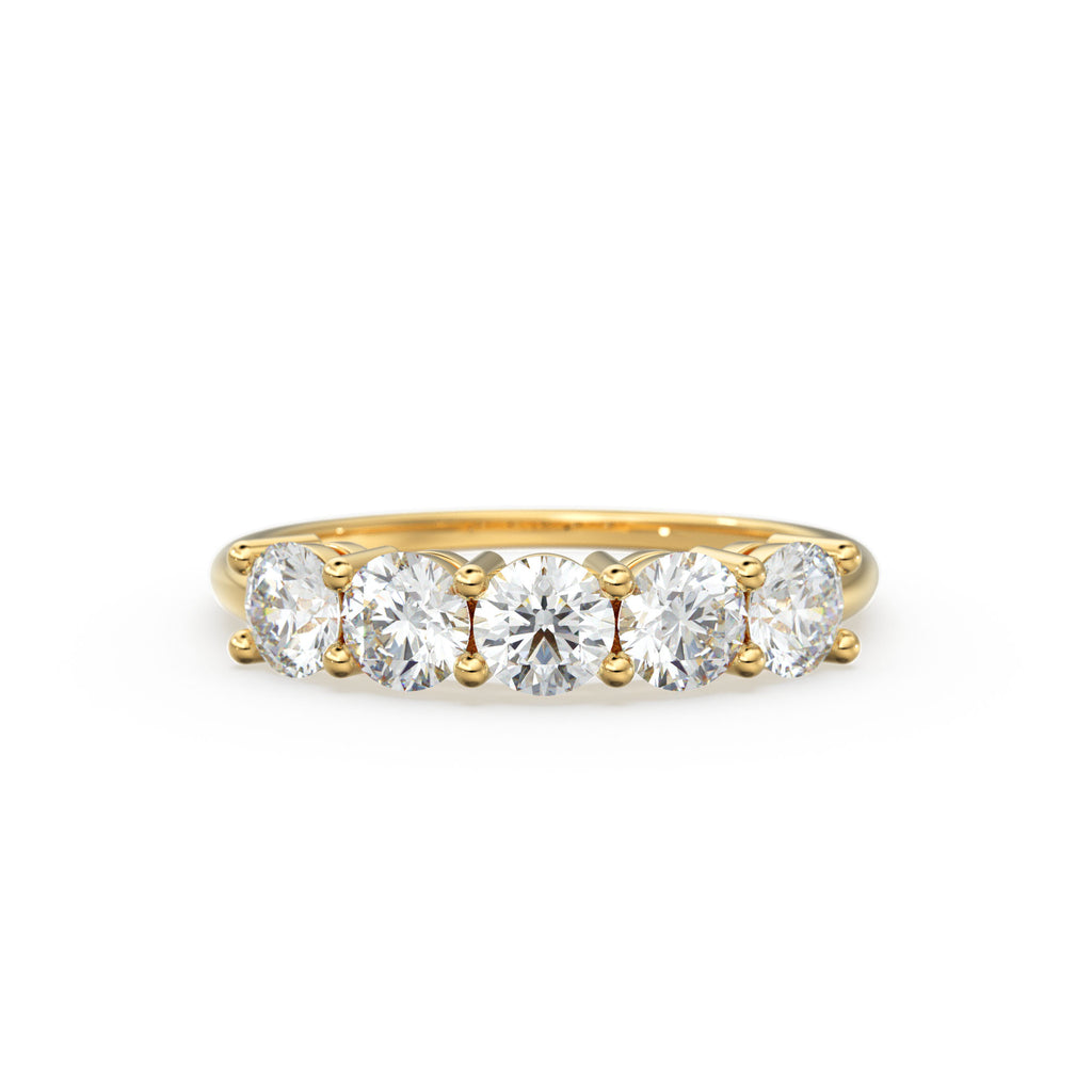 Diamond Anniversary Ring / 14k Solid Gold 5 Stone 1 ctw Genuine Natural Diamond Wedding Ring / 3.75 MM 14k Gold 5 Stone Wedding Band