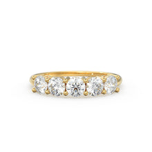Load image into Gallery viewer, Diamond Anniversary Ring / 14k Solid Gold 5 Stone 1 ctw Genuine Natural Diamond Wedding Ring / 3.75 MM 14k Gold 5 Stone Wedding Band