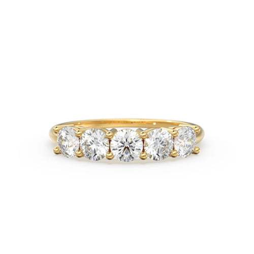 Diamond Anniversary Ring / 14k Solid Gold 5 Stone 1 ctw Genuine Natural Diamond Wedding Ring / 3.75 MM 14k Gold 5 Stone Wedding Band