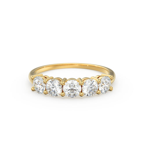 Diamond Anniversary Ring / 14k Solid Gold 5 Stone 1 ctw Genuine Natural Diamond Wedding Ring / 3.75 MM 14k Gold 5 Stone Wedding Band