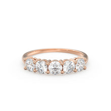 Load image into Gallery viewer, Diamond Anniversary Ring / 14k Solid Gold 5 Stone 1 ctw Genuine Natural Diamond Wedding Ring / 3.75 MM 14k Gold 5 Stone Wedding Band