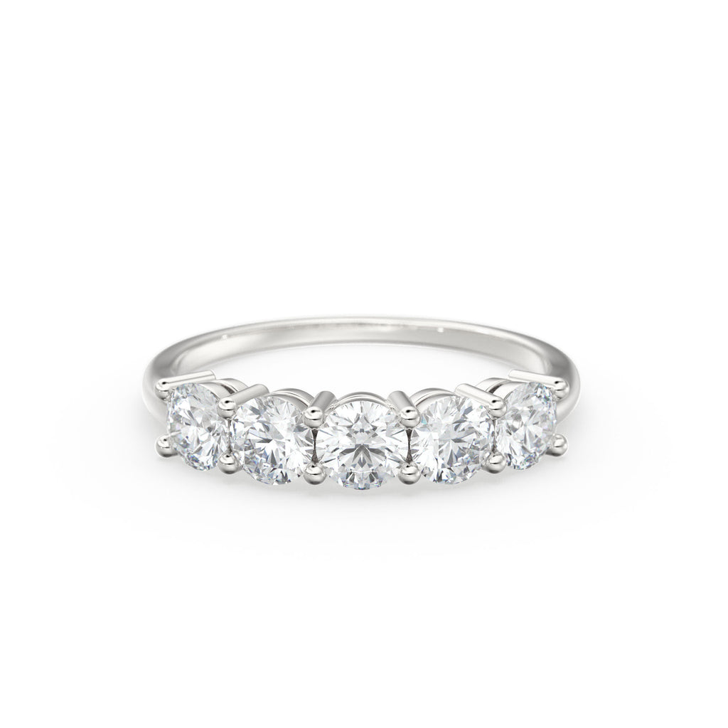 Diamond Anniversary Ring / 14k Solid Gold 5 Stone 1 ctw Genuine Natural Diamond Wedding Ring / 3.75 MM 14k Gold 5 Stone Wedding Band