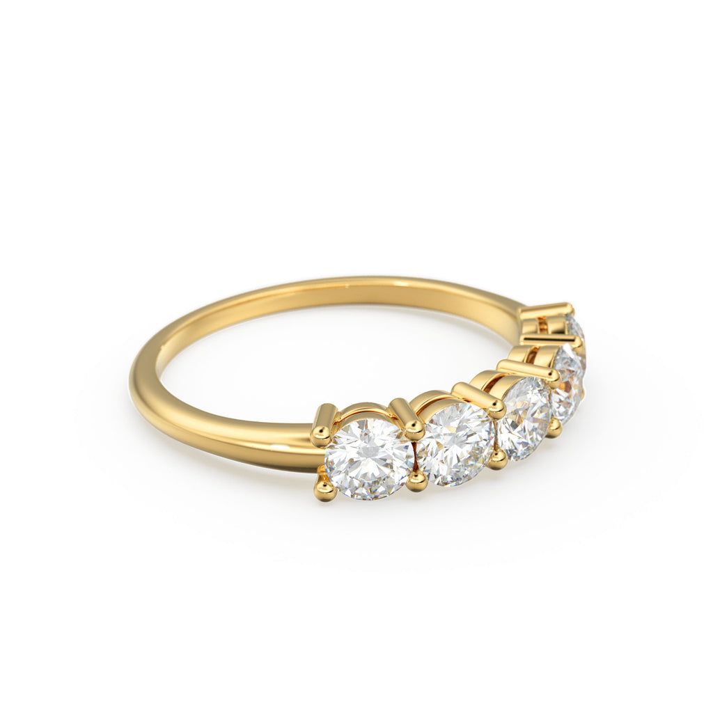 Diamond Anniversary Ring / 14k Solid Gold 5 Stone 1 ctw Genuine Natural Diamond Wedding Ring / 3.75 MM 14k Gold 5 Stone Wedding Band