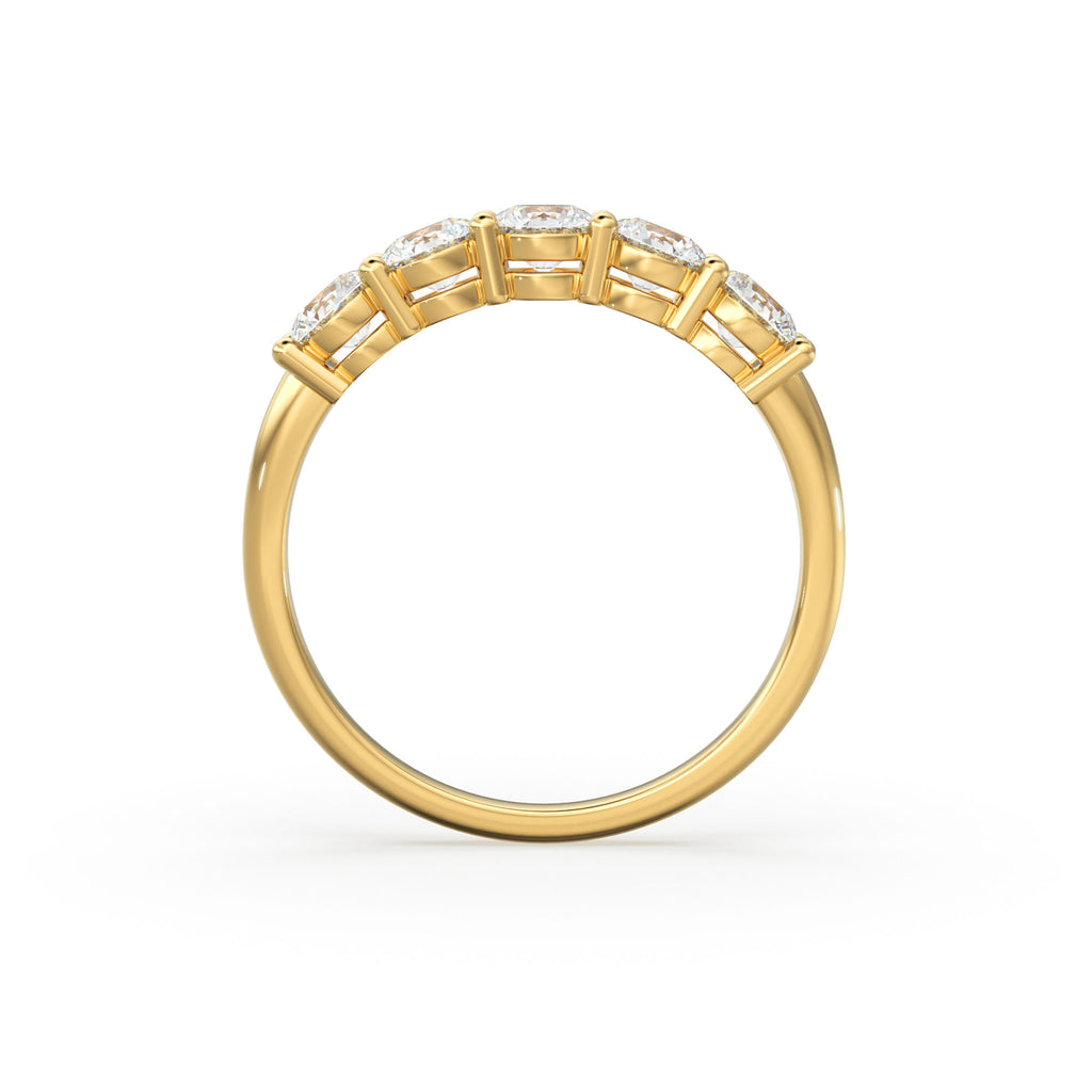 Diamond Anniversary Ring / 14k Solid Gold 5 Stone 1 ctw Genuine Natural Diamond Wedding Ring / 3.75 MM 14k Gold 5 Stone Wedding Band