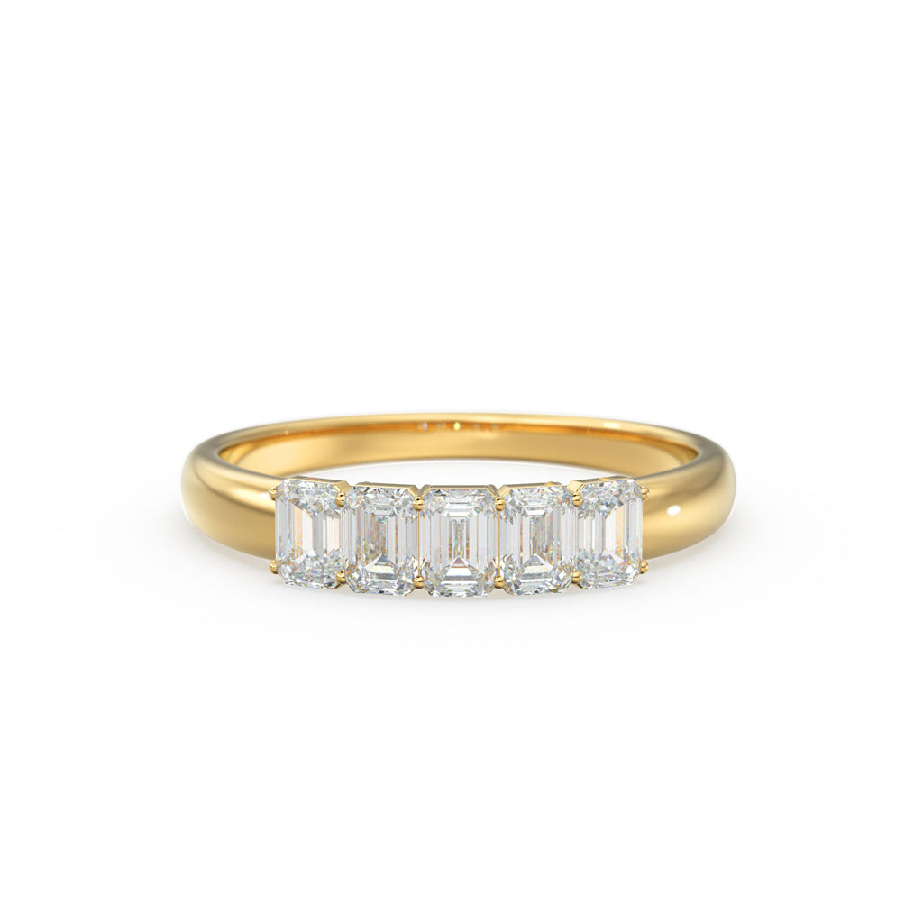 Emerald Cut Wedding Band / 14k Solid Gold Ctw Genuine Emerald Cut Diamond Anniversary Ring / Natural Diamond Cluster Band