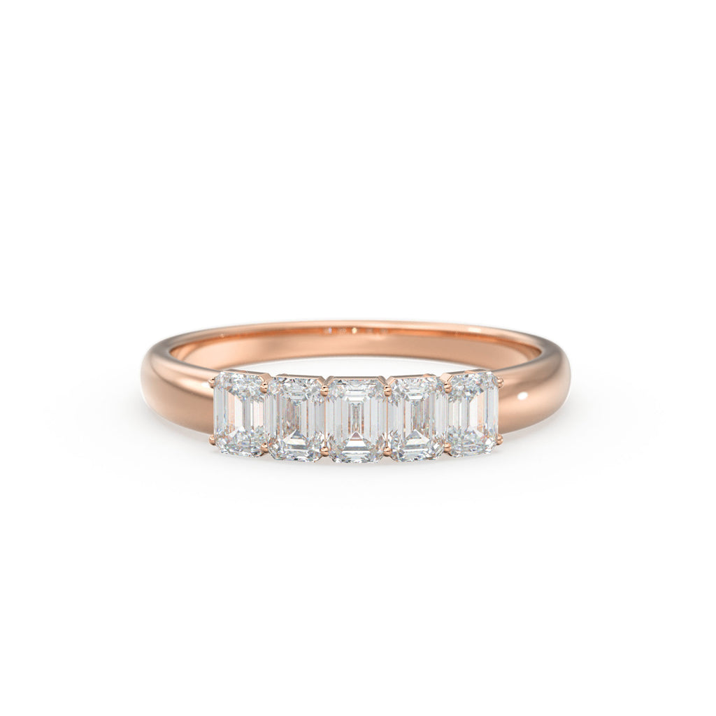 Emerald Cut Wedding Band / 14k Solid Gold Ctw Genuine Emerald Cut Diamond Anniversary Ring / Natural Diamond Cluster Band