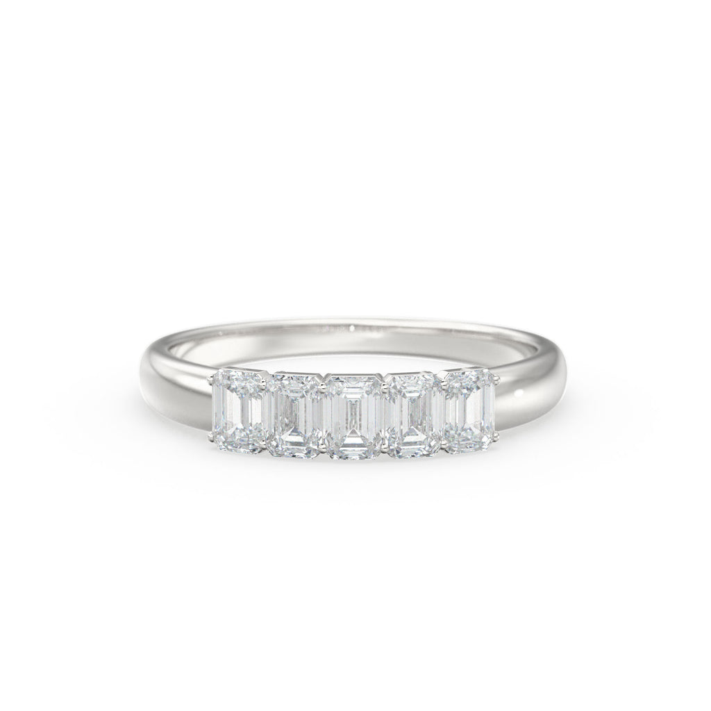 Emerald Cut Wedding Band / 14k Solid Gold Ctw Genuine Emerald Cut Diamond Anniversary Ring / Natural Diamond Cluster Band