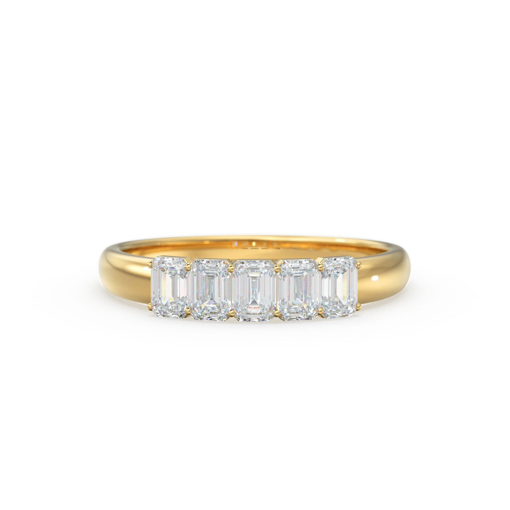 Emerald Cut Wedding Band / 14k Solid Gold Ctw Genuine Emerald Cut Diamond Anniversary Ring / Natural Diamond Cluster Band