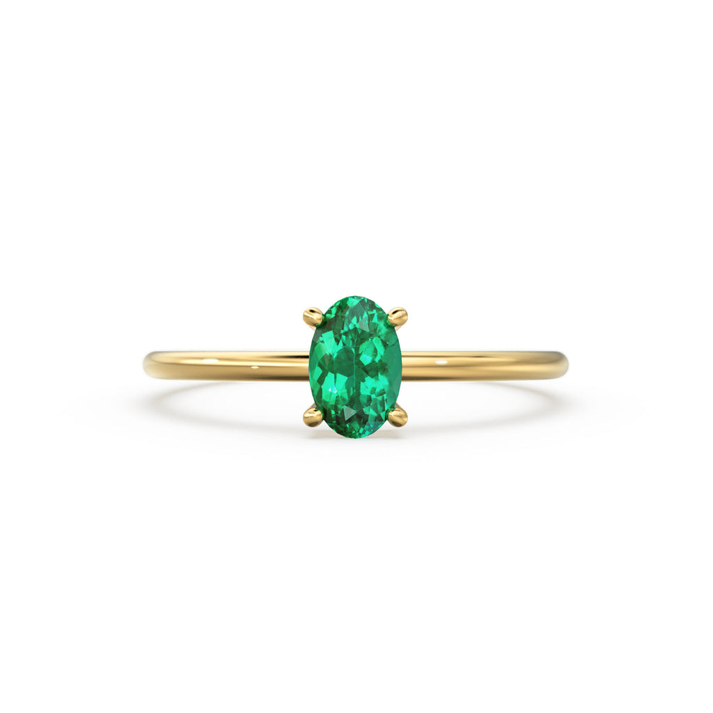 14K Gold Oval Emerald Ring / Make Me Blush Ring / Engagement Ring / May Birthstone Ring / Dainty Engagement Ring / Green Stone Gold Ring
