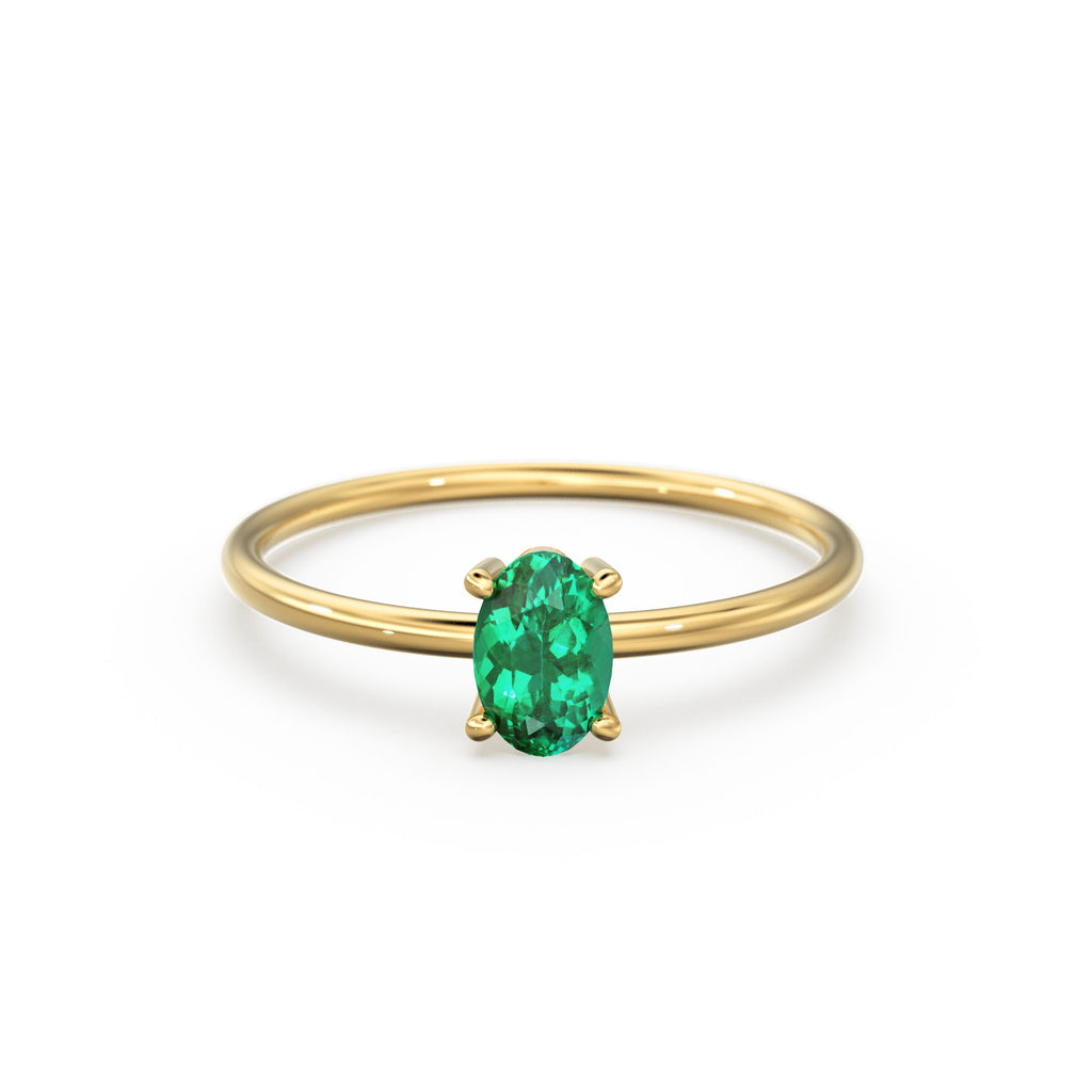 14K Gold Oval Emerald Ring / Make Me Blush Ring / Engagement Ring / May Birthstone Ring / Dainty Engagement Ring / Green Stone Gold Ring