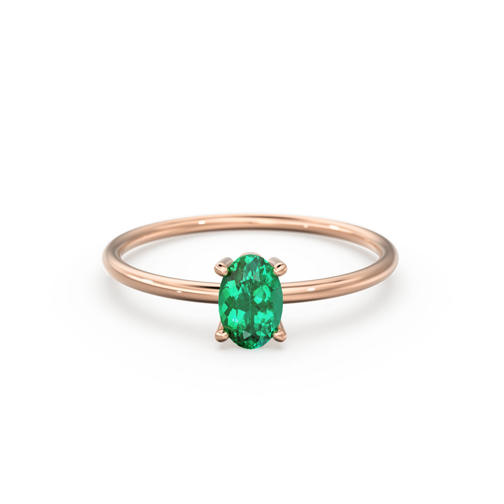 14K Gold Oval Emerald Ring / Make Me Blush Ring / Engagement Ring / May Birthstone Ring / Dainty Engagement Ring / Green Stone Gold Ring