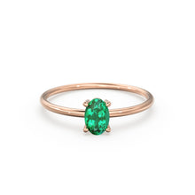 Load image into Gallery viewer, 14K Gold Oval Emerald Ring / Make Me Blush Ring / Engagement Ring / May Birthstone Ring / Dainty Engagement Ring / Green Stone Gold Ring