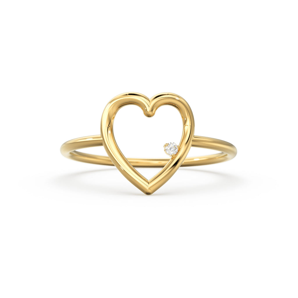14K Heart Ring / Diamond Heart Ring / Open Heart Ring / Sold Gold Heart Ring / Gifts For Her
