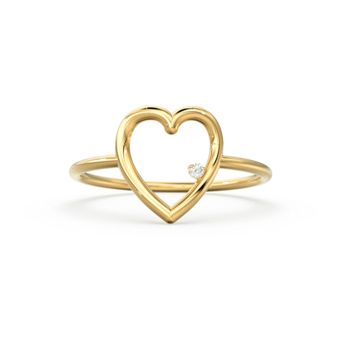 14K Heart Ring / Diamond Heart Ring / Open Heart Ring / Sold Gold Heart Ring / Gifts For Her