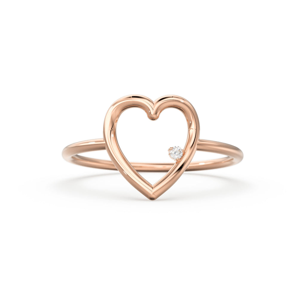 14K Heart Ring / Diamond Heart Ring / Open Heart Ring / Sold Gold Heart Ring / Gifts For Her