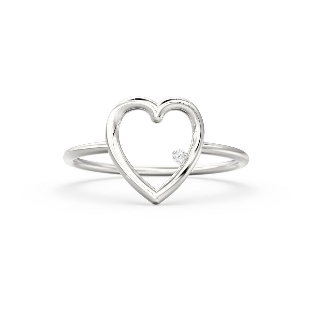 14K Heart Ring / Diamond Heart Ring / Open Heart Ring / Sold Gold Heart Ring / Gifts For Her