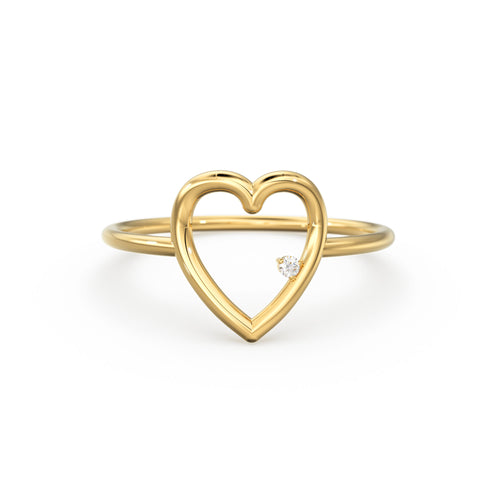 14K Heart Ring / Diamond Heart Ring / Open Heart Ring / Sold Gold Heart Ring / Gifts For Her
