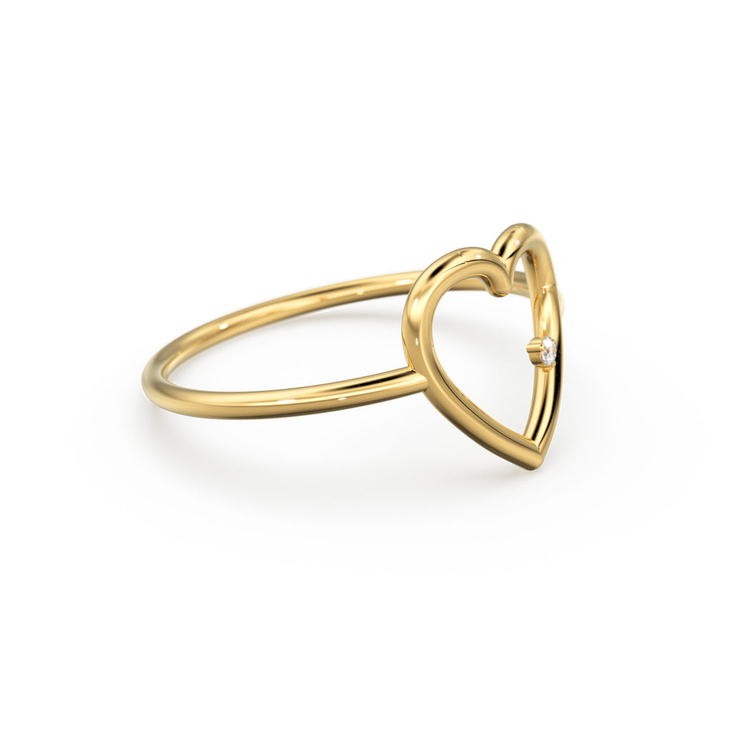 14K Heart Ring / Diamond Heart Ring / Open Heart Ring / Sold Gold Heart Ring / Gifts For Her
