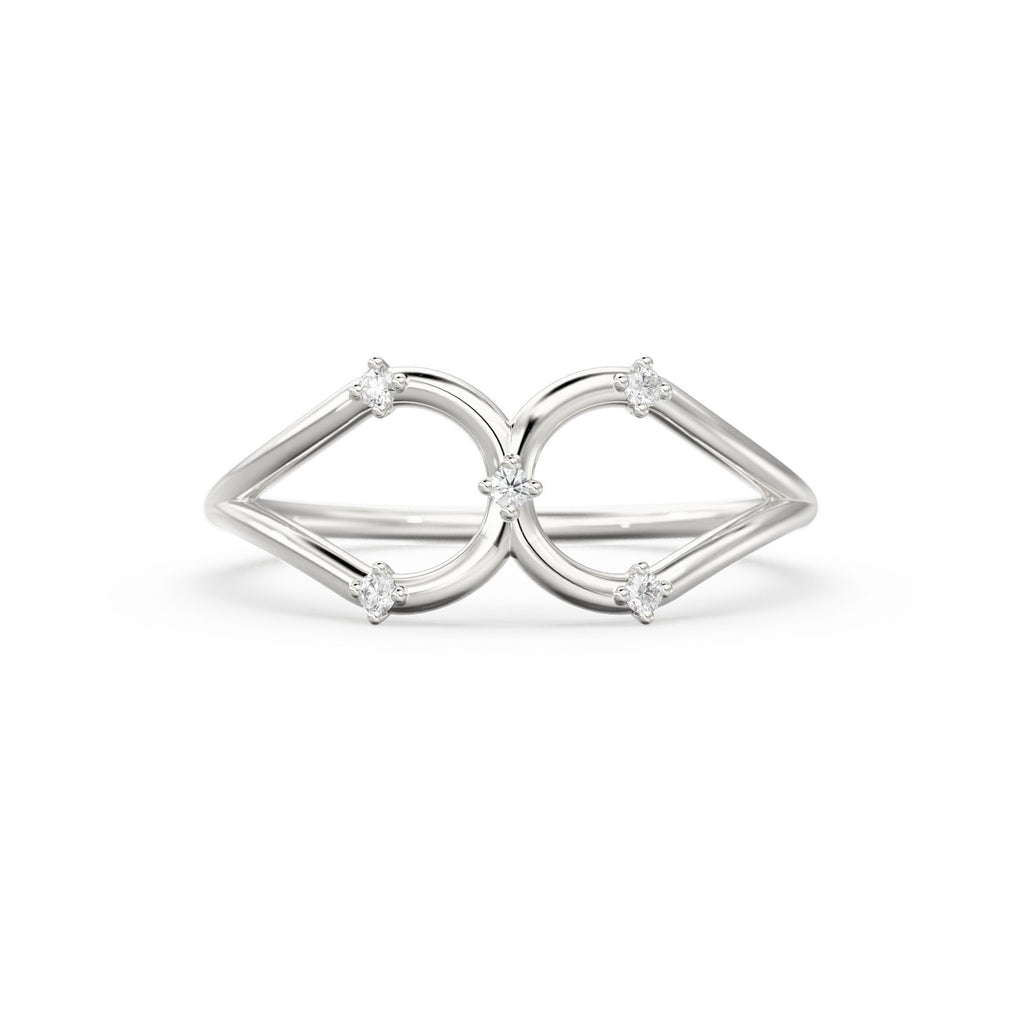 14K Double Loop Ring / Diamond Loop Ring / Double Ring / Two Rings in One / Double Pear / Statement Ring / Cocktail Ring