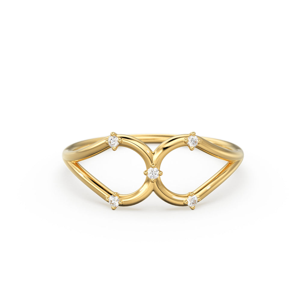 14K Double Loop Ring / Diamond Loop Ring / Double Ring / Two Rings in One / Double Pear / Statement Ring / Cocktail Ring