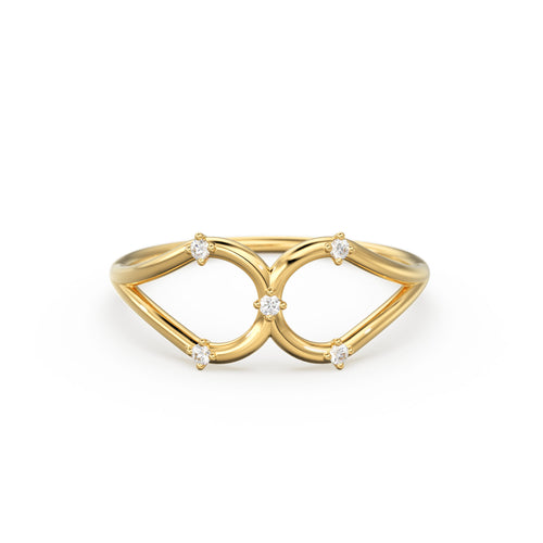 14K Double Loop Ring / Diamond Loop Ring / Double Ring / Two Rings in One / Double Pear / Statement Ring / Cocktail Ring