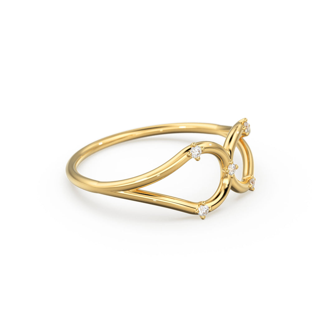 14K Double Loop Ring / Diamond Loop Ring / Double Ring / Two Rings in One / Double Pear / Statement Ring / Cocktail Ring