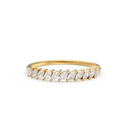 Marquise Diamond Ring / 14k Gold Domino Marquise Diamond Wedding Band for Women / Classic Marquise Wedding Ring