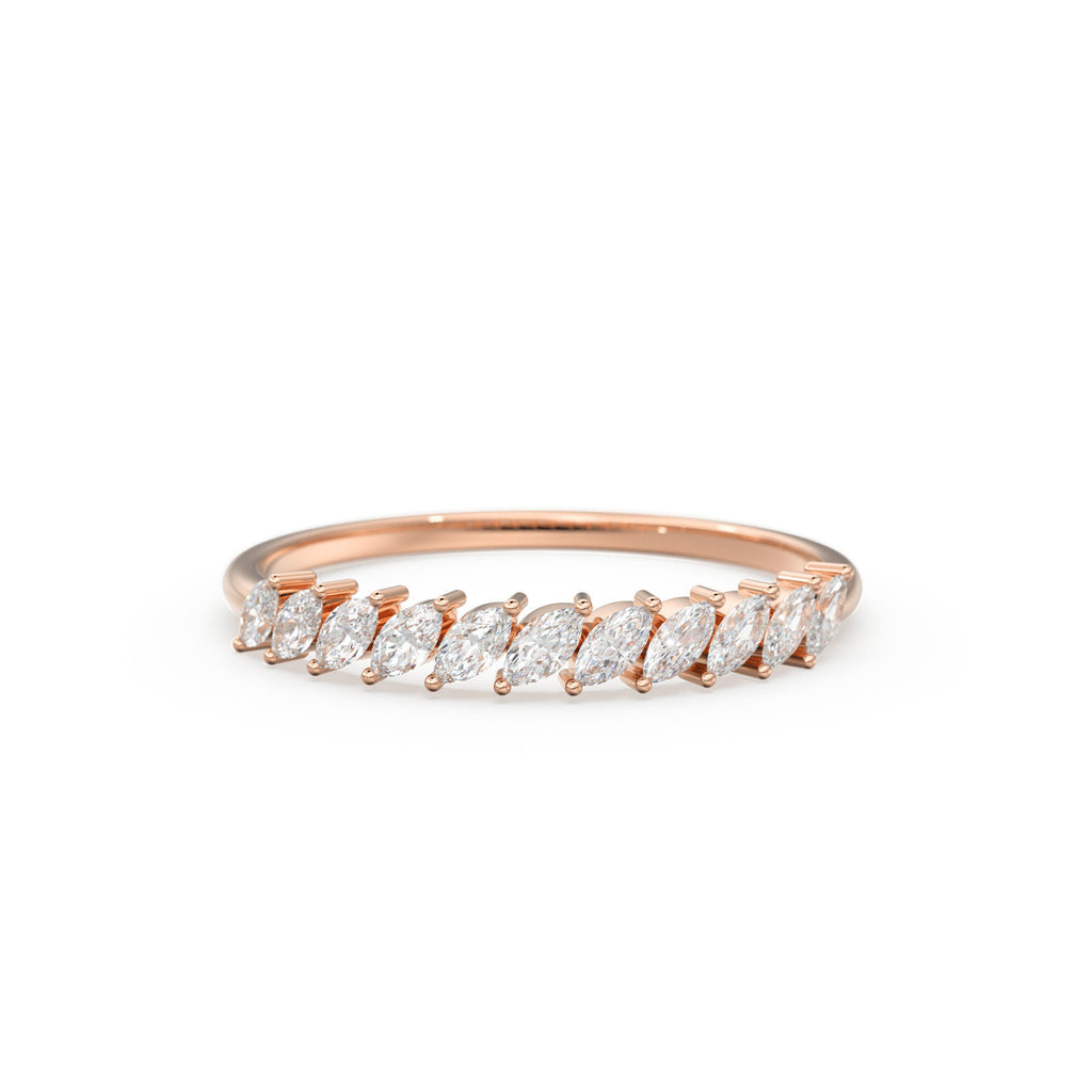 Marquise Diamond Ring / 14k Gold Domino Marquise Diamond Wedding Band for Women / Classic Marquise Wedding Ring