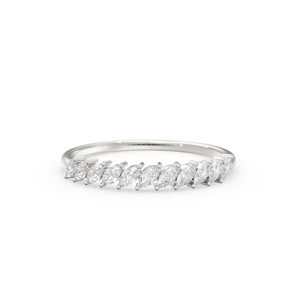 Marquise Diamond Ring / 14k Gold Domino Marquise Diamond Wedding Band for Women / Classic Marquise Wedding Ring