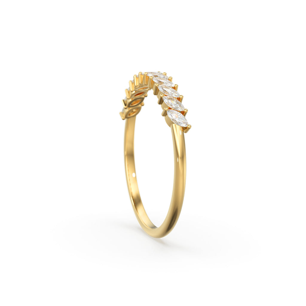 Marquise Diamond Ring / 14k Gold Domino Marquise Diamond Wedding Band for Women / Classic Marquise Wedding Ring
