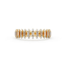 Load image into Gallery viewer, Baguette Diamond Anniversary Ring / 14k Gold Half Eternity Baguette and Round Diamond / Statement Brilliant Round Cut Ring