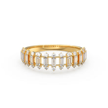 Load image into Gallery viewer, Baguette Diamond Anniversary Ring / 14k Gold Half Eternity Baguette and Round Diamond / Statement Brilliant Round Cut Ring