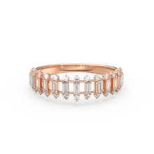 Load image into Gallery viewer, Baguette Diamond Anniversary Ring / 14k Gold Half Eternity Baguette and Round Diamond / Statement Brilliant Round Cut Ring