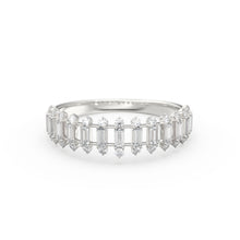 Load image into Gallery viewer, Baguette Diamond Anniversary Ring / 14k Gold Half Eternity Baguette and Round Diamond / Statement Brilliant Round Cut Ring