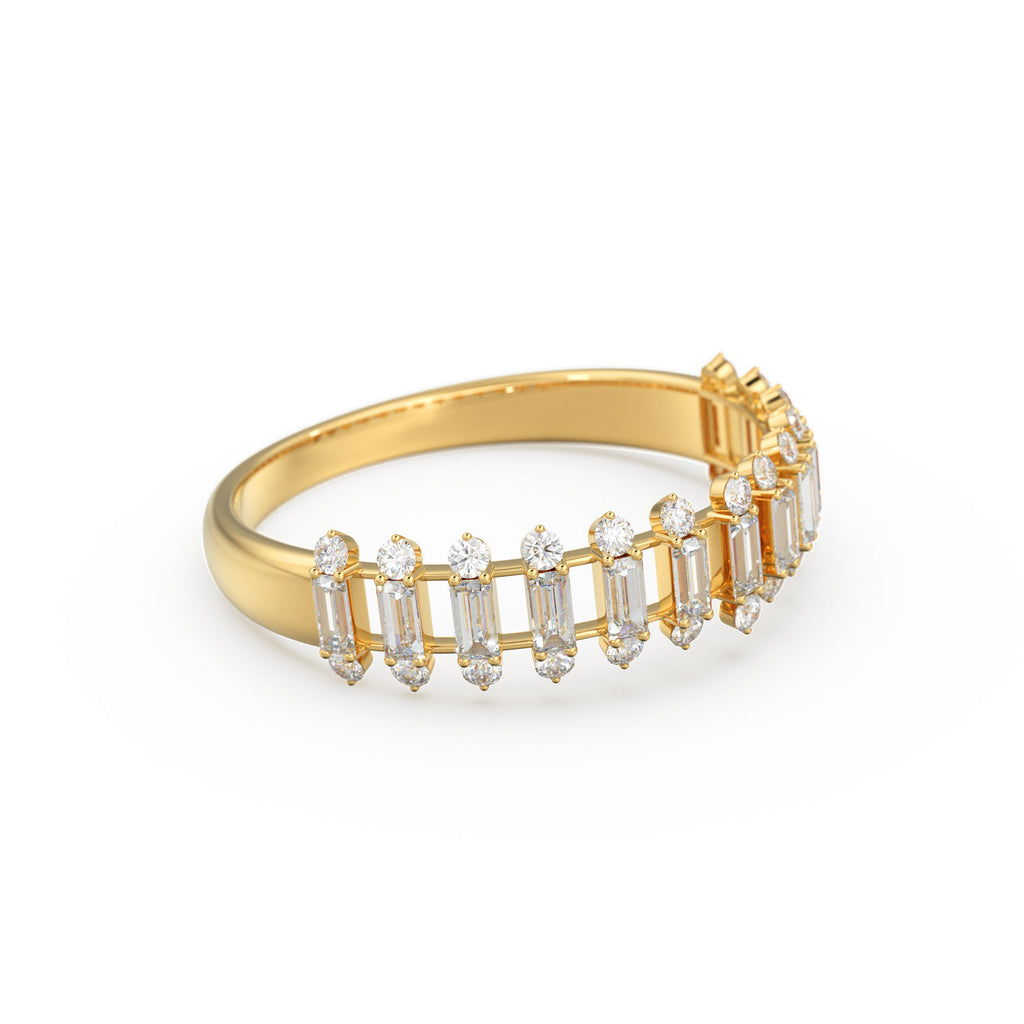 Baguette Diamond Anniversary Ring / 14k Gold Half Eternity Baguette and Round Diamond / Statement Brilliant Round Cut Ring